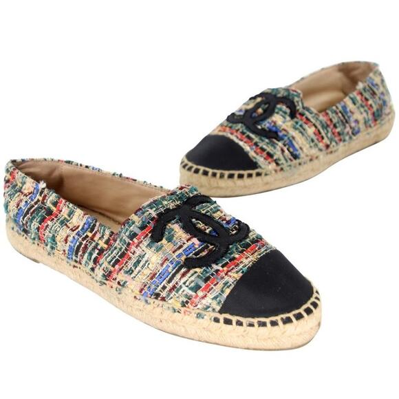 Chanel Espadrille 36 Tweed Canvas Leather Cap-toe Flats CC-0916N-0001 - Picture 2 of 11